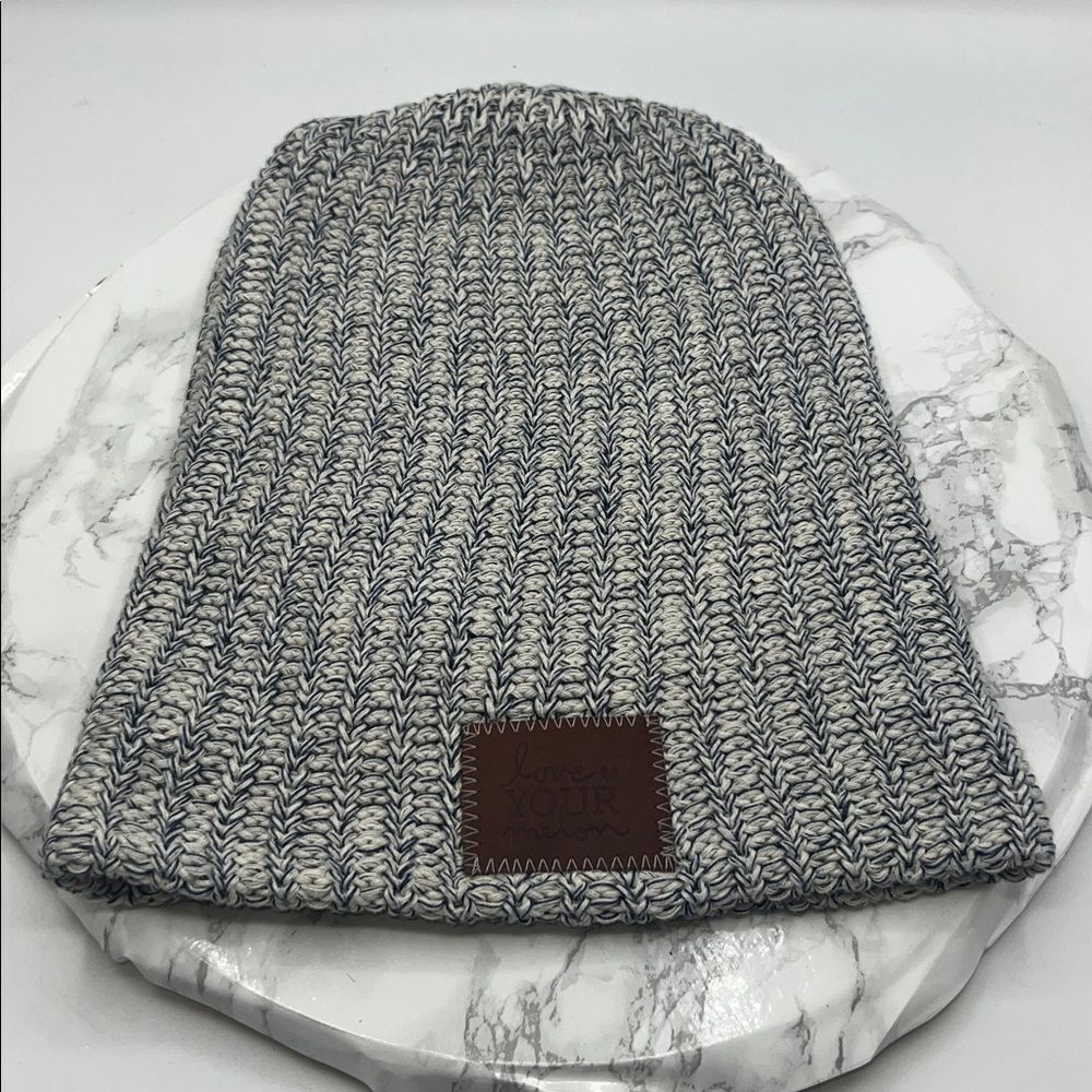 LOVE YOUR MELON Navy and White Marled Cotton Knit Slouchy Beanie-OS